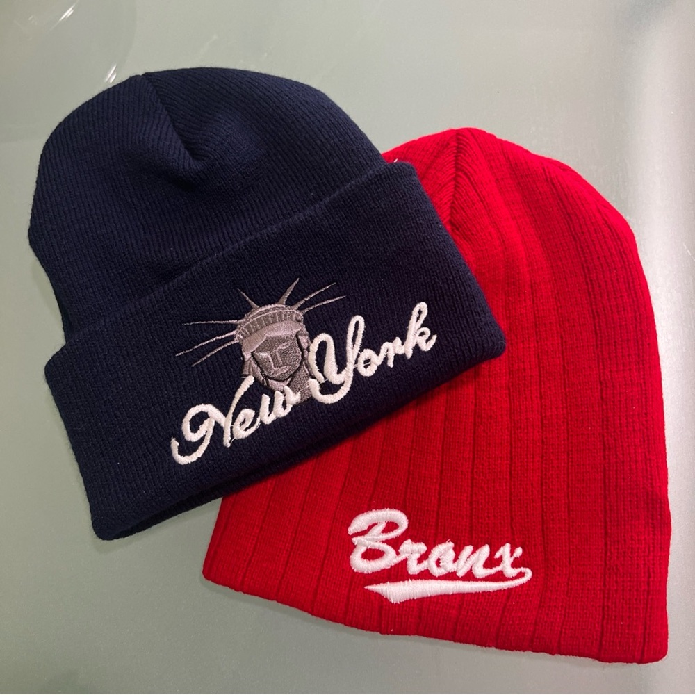 Unbranded Bronx New York Set of 2 Blue & Red Winter Beanie Caps NWOT!!!